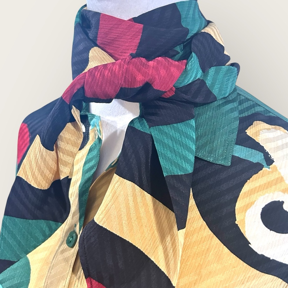 Michaele Vollbracht Late 70s Early 80s Silk Set Blouse‎ M Skirt 10 Scarf Vintage - Picture 7 of 16